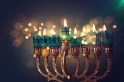 Religion Image Of Jewish Holiday Hanukkah Background With Menorah (traditional Candelabra) And Candles