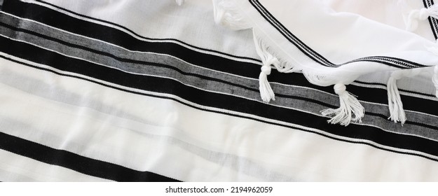 Religion Image Of White Prayer Talit. Rosh Hashanah (jewish New Year Holiday), Shabbat And Yom Kippur Concept