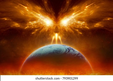 Religious Apocalyptic Background - Judgment Day, End Of World, Complete Destruction Of Planet Earth, Absolute Evil, Forces Of Evil Destroy Humanity. Elements Of This Image Furnished By NASA