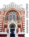 Religious attractions of Transylvania, Romania: entrance to the Beth Israel synagogue in the city of Brasov. The facade of the church of the Jewish congregation Neolog, designed in secession style.