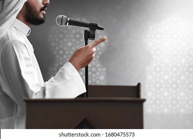 Religious Muslim Man Speech In Mosque