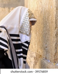 Religious Orthodox Jew Prays At The Wailing Wall, Jerusalem, Israel