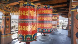Religious Prayer Wheels In Bhutan