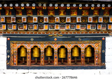 Religious Prayer Wheels In Bhutan