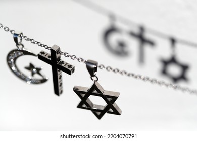 Religious Symbols.  Christianity, Islam, Judaism 3 Monotheistic Religions. Interfaith Dialogue.  