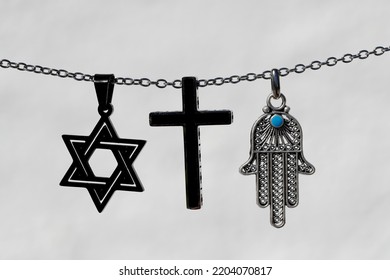 Religious Symbols.  Christianity, Islam, Judaism 3 Monotheistic Religions. Interfaith Dialogue.  