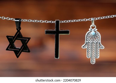 Religious Symbols.  Christianity, Islam, Judaism 3 Monotheistic Religions. Interfaith Dialogue.  