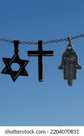 Religious Symbols.  Christianity, Islam, Judaism 3 Monotheistic Religions. Interfaith Dialogue.  