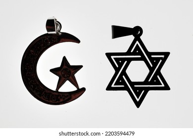 Religious Symbols.  Islam And Judaism. Interfaith Dialogue.  France. 