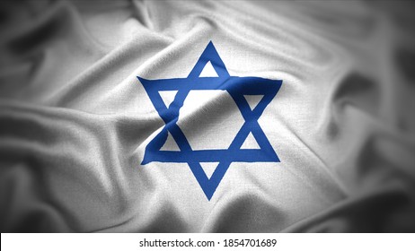 religious symbols of judaism. close up waving flag of judaism.