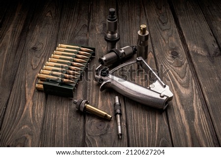 Reloading, ammo and reloading accessories, soft focus.
