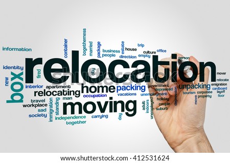 Relocation word cloud concept
