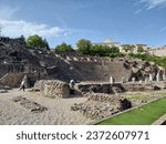 Remains of ancient Roman theatre on Fourviere Hill in Lyon, France