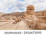 Remains  of columns of main hall in Roman part of the Nabataean Kingdom of Petra in the Wadi Musa city in Jordan