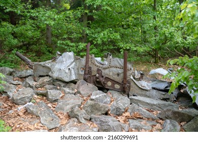Remains of a crashed plane that collided with "Jested" ("Jeschken"¨) mountain in northern Bohemia in 1948, killing five aviators. Parts of the plane were left in place as a reminder. - Shutterstock ID 2160299691