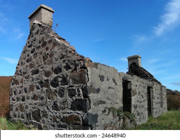 The Remains Of A Crofter's Cottage, On The Isle Of Mull, Scotland.