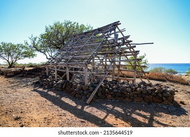 Remains Of A Hawaiian Hale In The Ancient Fishing Village In Ruins Of The Lapakahi State Historical Park On The Island Of Hawai'i (Big Island) In The United States - Traditional Polynesian House