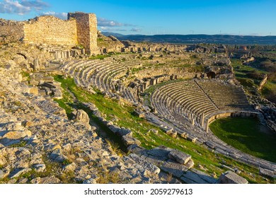Remains of Hellenistic theatre in ancient Greek settlement of Miletus in territory of modern Turkish village of Balat in Aydin Province