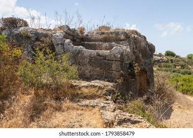 Remains of an inn in the ruins of an old Phoenician fortress, which later became the Roman city of Karta, near the city of Atlit in northern Israel - Shutterstock ID 1793858479