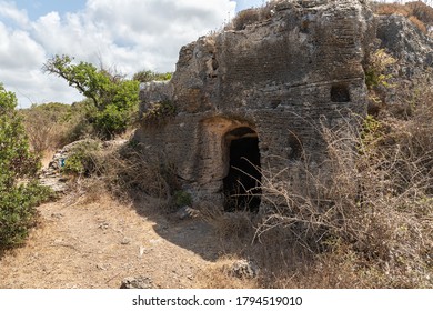 Remains of an inn in the ruins of an old Phoenician fortress, which later became the Roman city of Karta, near the city of Atlit in northern Israel - Shutterstock ID 1794519010