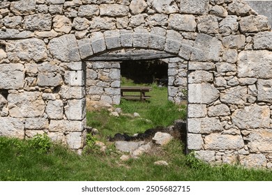 Remains of old, abandoned, stone building at the small village of Majerovo Vrilo, Croatia, on the source of Gacka river - Powered by Shutterstock