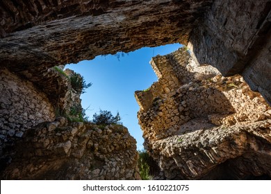 Remains Of The Old Castle Of Navarino (Palaiokastro Or Paliokastro). The Site Of The Athenian Fort  Battle Of Pylos. Pylos-Nestor, Messenia, Peloponnese, Greece