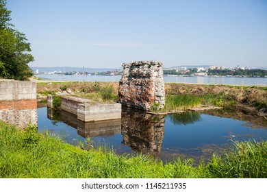 The Remains Of Old Monumental Bridge From Roman Period During Emperor Trajan At The Right Bank On River Danube In Serbia, Trajan’s Bridge 