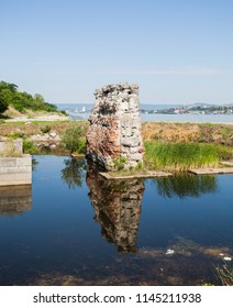 The Remains Of Old Monumental Bridge From Roman Period During Emperor Trajan At The Right Bank On River Danube In Serbia, Trajan’s Bridge 