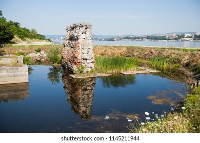 The Remains Of Old Monumental Bridge From Roman Period During Emperor Trajan At The Right Bank On River Danube In Serbia, Trajan’s Bridge 