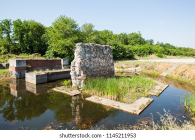 The Remains Of Old Monumental Bridge From Roman Period During Emperor Trajan At The Right Bank On River Danube In Serbia, Trajan’s Bridge 