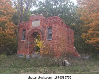 Remains Of An Old Red Brick Schoolhouse In Rural Indiana