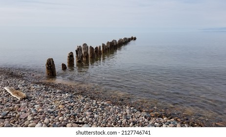 The Remains Of An Old Wooden Dock On Lake Superior.