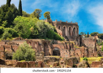 Remains Of Ruined Palatine Hills In Rome