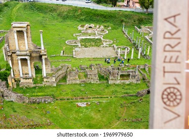Remains or ruins of ancient Roman Amphitheatre in Volterra, Pisa, Tuscany, Italy. Theaters were presenti in all roman cities in old age. - Shutterstock ID 1969979650
