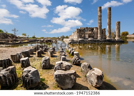 Remains of the temple dedicated to Leto in the ancient city of Letoon in Turkey