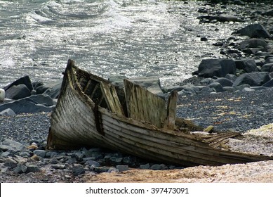 Remains Of A Wrecked Old Wooden Whaling Boat On A Beach In Antarctica