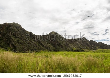 A remarkable view of a synclinal mountain formation in Tesalia, Huila, Colombia, featuring the intricate geological folding of rock layers. This image is perfect for geological studies, educational