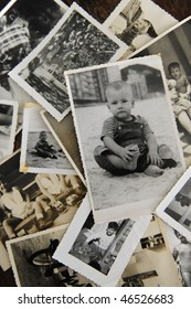 Remembering Childhood: Stack Of Old Photos
