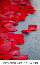 Remembrance Day Photo Of Poppies On The Tomb Of The Unknown Soldier. Located At The National War Memorial In Downtown Ottawa Ontario Canada.