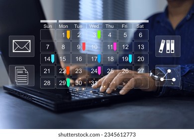 Reminder appointment calendar for organizer agenda time table and event planner organize and schedule activity. Businessman with calendar or meeting schedule marking color note target date appointing