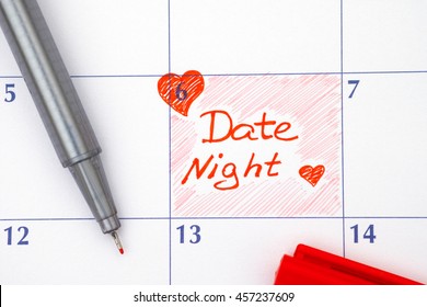 Reminder Date Night In Calendar With Red Pen