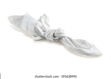 Reminder, Knot In Handkerchief Of White Cloth, Isolated With Shadow On A White Background, Concept For Remember And Dementia