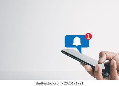 Reminder,digital marketing,Email notification,New message,Reminder notification,Social Media,business concept.,New Reminder or New  bell ringing icon on smartphone over white background.