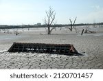 remnants of the ruins of houses of residents who drowned due to the Lapindo mudflow disaster in Sidoarjo, and there was severe environmental and ecosystem damage there, photo taken on May 20, 2008