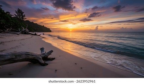 Remote Beach with Driftwood at Sunset in Teluk Lampung, Lampung