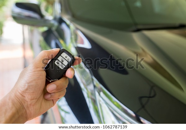 Remote car keys, and\
black car background