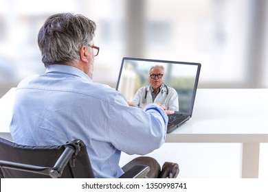 Remote consultation for disabled patient- Doctor comforting a disabled patient