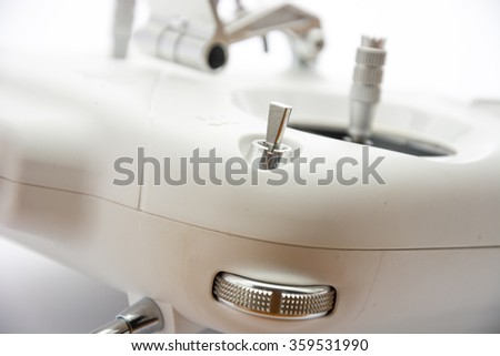 Remote control fro quadrocopters and drones. Isolated on white background. Close up.