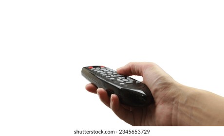 Remote control in hand isolated on white transparent background
