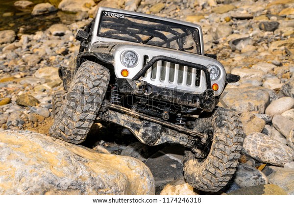 Remote control jeep wrangler.\
Rock crawler toy jeep. Monterrey Nuevo Leon, Mexico. August 25,\
2012.